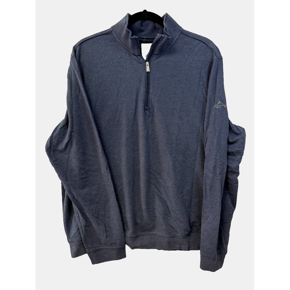 Greg Norman Mens Quarter Zip Pullover Navy Blue Micro Stripe Shark Logo Large